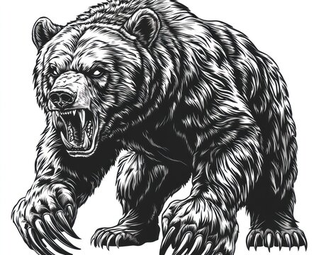 Angry grizzly bear roaring, wildlife, forest, nature, design