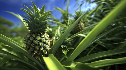Obraz premium Whole pineapple with vibrant green leaves-1 - pineapple ingredient tropical