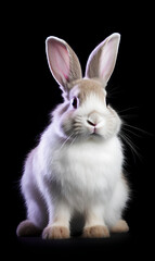 Grey and White Rabbit on a Black Background