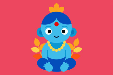 little god Krishna  vector illustration 