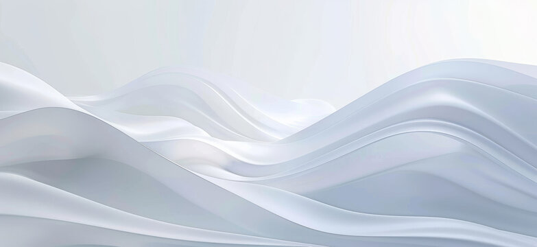 Abstract, design and wave with white, background and silk with 3d render for wallpaper or banner. Creative, artistic and art with cloth, ripple or linen for luxurious textile and dynamic graphic