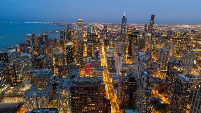 Chicago downtown buildings skyline aerial
