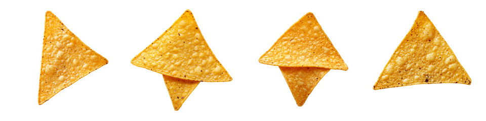 Fototapeta premium Set of a tortilla chip triangle, isolated on a transparent background.