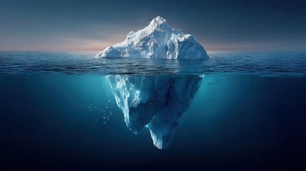 An iceberg floating in the ocean with a fractured peak representing financial dynamics and challenges between usa and china