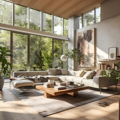 Obraz premium A Living Room with Modern Furniture and a Large Window 2