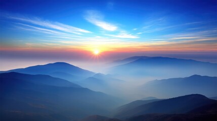 Fototapeta premium Breathtaking sunset over mountain range signifying usa china financial mist splitting over a golden horizon