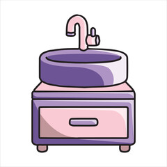 Bathroom Sink with Cabinet - Interiors and Furniture Illustration