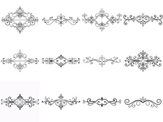 Twelve Elegant Flourishes Ornamental Design Elements vector illustration Collection for Wedding Invitations and Decorative Projects