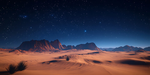 Obraz premium Desert Night with Constellations Wallpaper Background for Astronomy Branding, Stargazing Promotion, or Cosmic Design Projects