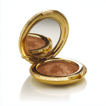 bo&icirc;tier de maquillage dor&eacute; avec miroir