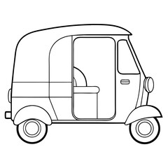 Fototapeta premium Auto Rickshaw Outline Coloring Book Page Line Art