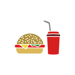 hamburger and soft drink icon, simple flat style, illustration, logo sign symbol pictogram template, for ui or ux isolated on white for mobile app, editable