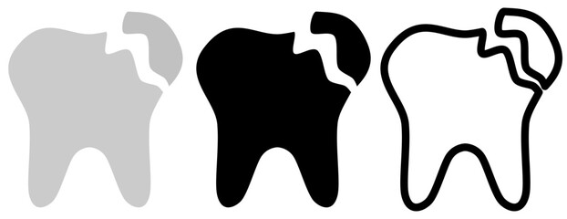 broken tooth icon, simple flat style, illustration, logo sign symbol pictogram template, for ui or ux isolated on white for mobile app, editable