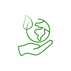 hand holding globe icon, ecology icon, simple flat style, illustration, logo sign symbol pictogram template, for ui or ux isolated on white for mobile app, editable