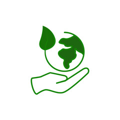 hand holding globe icon, ecology icon, simple flat style, illustration, logo sign symbol pictogram template, for ui or ux isolated on white for mobile app, editable
