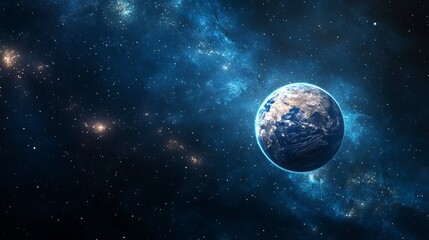 Fototapeta premium A view of planet earth from space with a nebula and stars in the background and a blue glow around it