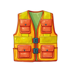 Fototapeta premium Bright safety vest with multiple pockets, ideal for outdoor activities and work environments, ensuring visibility and utility