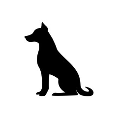 Silhouette of a sitting dog with pointed ears and a curled tail on a white background