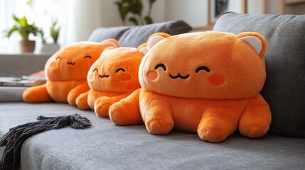Cute Plush Orange Cats Sofa.