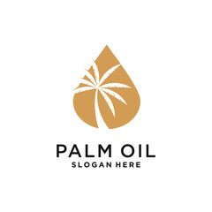 Palm oil logo design with golden oil drop and palm tree silhouette