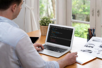 Software development programming on computer screen for brisk application and program coding