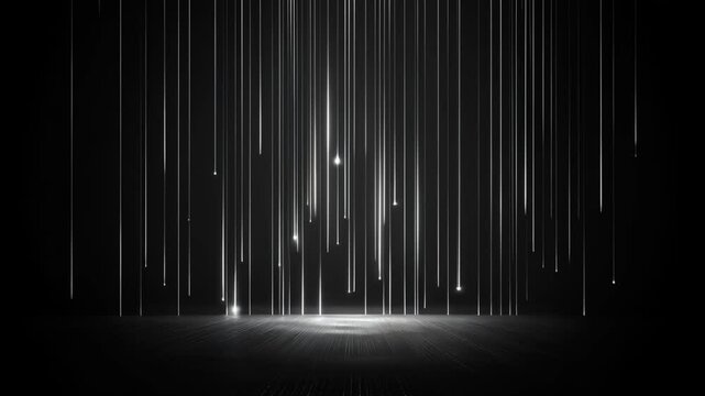 Vertical white light streaks falling on a dark background.