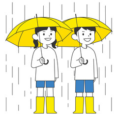 雨の中で傘をさしている子ども