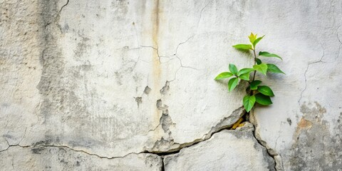Surreal Vintage Concrete Wall, Cracked Texture, Green Plant, Background, Abstract Photography, Artistic Image, Fantasy Wall, Botanical Surrealism, Nature Photography