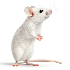 A small, isolated gray rodent sits on a white background