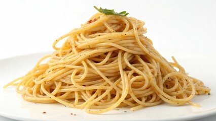 Delicious spaghetti dish served on a pristine white background showcasing texture and elegance