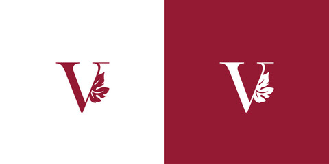 Letter V with Leaf Wine Logo Design