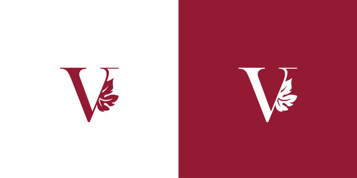 Letter V with Leaf Wine Logo Design