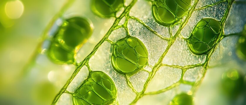 Detailed view of chloroplasts in plant cells