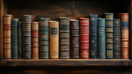 Naklejka premium Antique Bookshelf Collection: A Timeless Literary Treasure