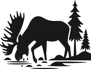 Silhouette of a woodland animal moose