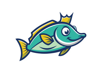 Fish icon with crown. King fish line style concept logo idea. Fish in doodle simple style on white background