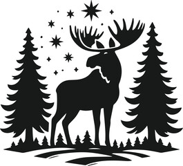 Silhouette of a woodland animal moose