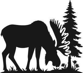 Silhouette of a woodland animal moose