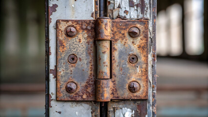 forgotten and destroyed house forgotten house with destroyed door hinge shows rust and decay