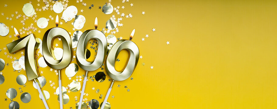 7K followers card. for social networks and blogs. Golden candles number seven thousand on yellow background. followers card. 7000 online community fans and subscribers. banner.