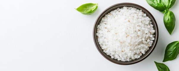 coarse salt with basil clipart, herb and mineral mix, stylized flat design, isolated on white background