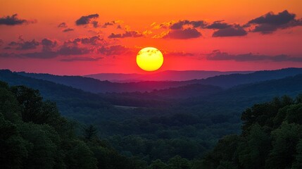 Fiery Sunset over Rolling Hills
