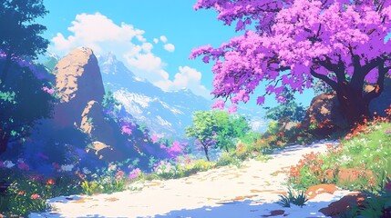 Serene Mountain Path: A Springtime Journey