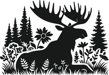 Silhouette of a woodland animal moose