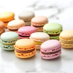 Fototapeta premium Delicious macarons colorful pastry display at a bakery sweet treats bright environment close-up view