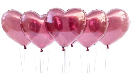 Pink heart balloons on white background
