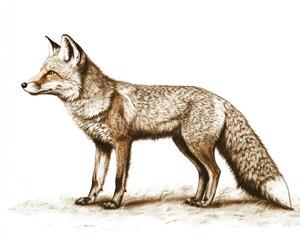 Fototapeta premium Desert fox profile, alert, grassland, wildlife art, nature print