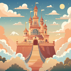 Naklejka premium Whimsical Castle in Clouds: A Fantasy Vector Illustration