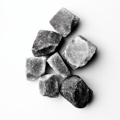 industrial salt crystals clipart, large texture chunks, monochrome tones, isolated on white background