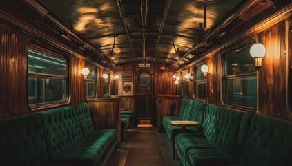 Vintage Train Interior: A Luxurious Night Ride